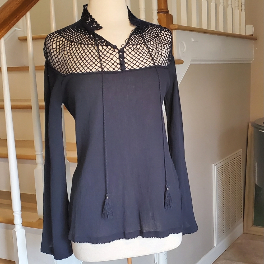 Free People Boho Shirt Navy sz M